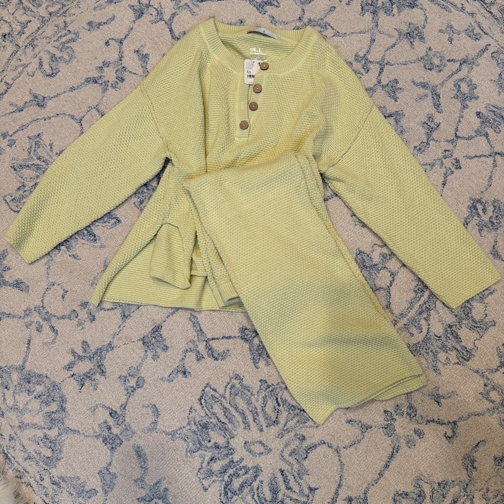 NWT Free People FP Beach Yellow Henley Sweater Top Pants Set